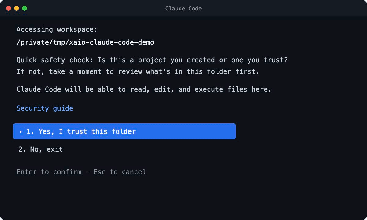 Confirm trust for the empty test directory when Claude Code first starts